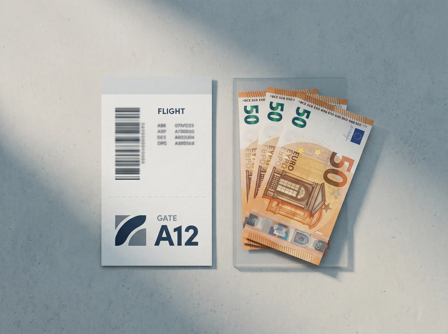 Boarding pass beside euro banknotes — flight compensation under EU 261/2004